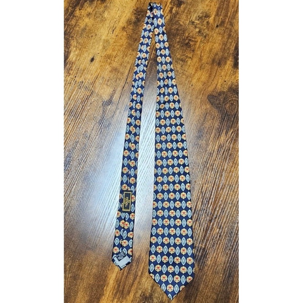Vintage Fendi Tie 100% Silk Cravattes Geometric Gold Red Blue Monogram Logo
